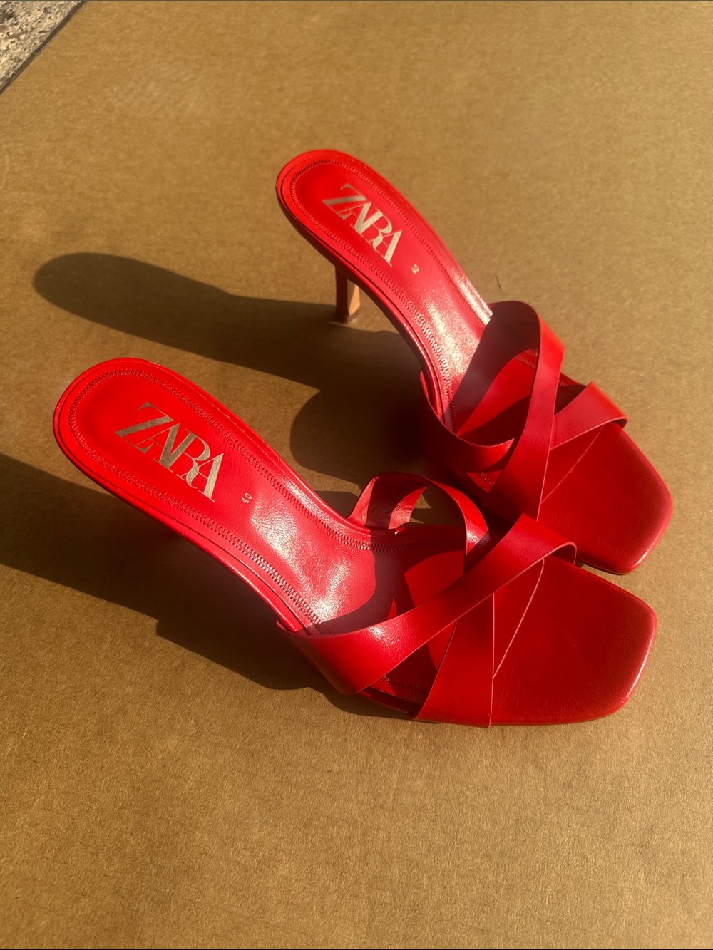 Zara Crimson Strappy Mid-Heel Sandals